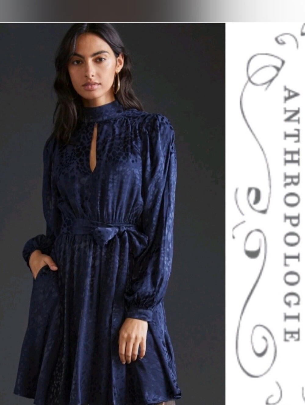 NWT ANTHROPOLOGIE NAVY JACQUARD XS MINI DRESS WINTER CHIC STYLE 100% VISCOSE
